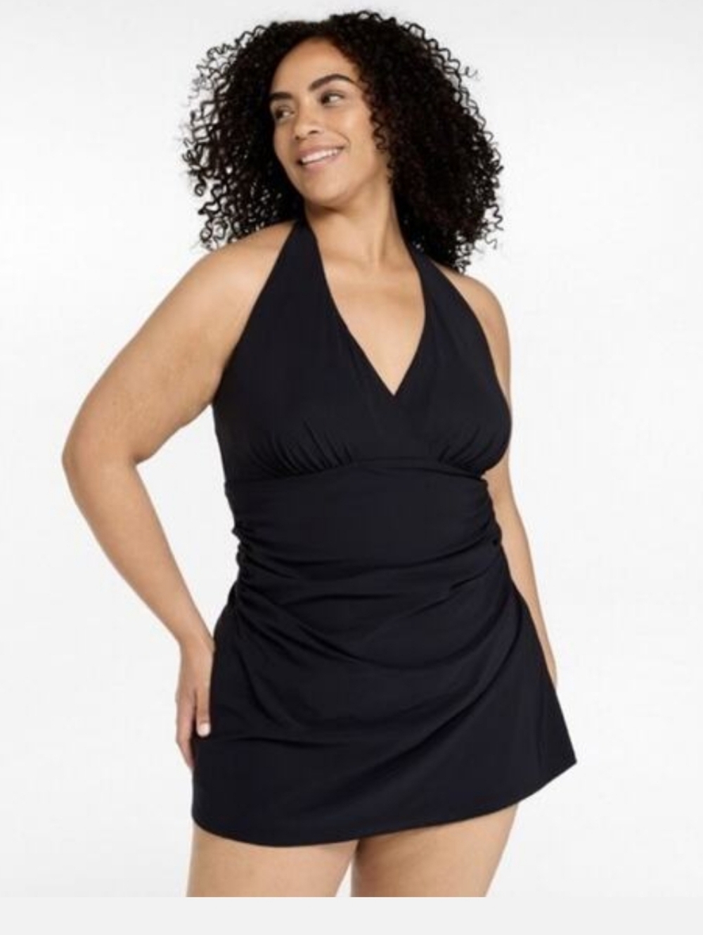 L. L. Bean Shaping Clasp Halter Black Swim Dress 18
